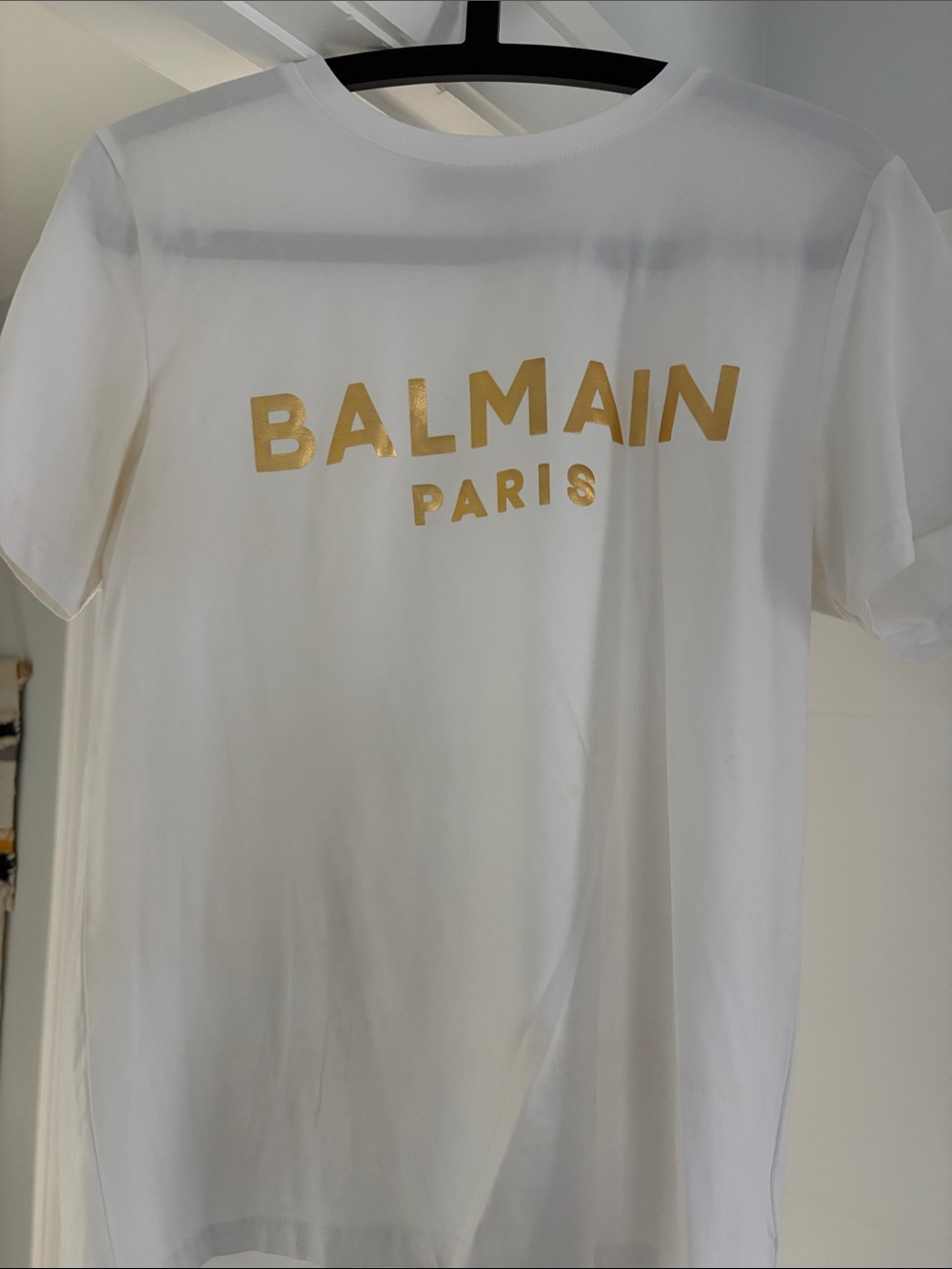 Balmain White Short Sleeve T-Shirt with Gold Logo